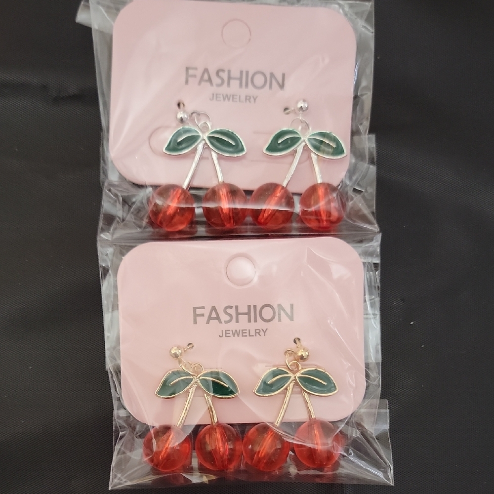 Cherry Red and Green Earrings